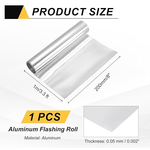 uxcell Aluminum Flashing Roll, 8in x 3.3ft Metal Roof Panels 0.05mm Waterproof Aluminum Sheet Roll for House Repair, Roof Flashing, Sealing Windows Doors, DIY Projects