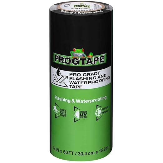 FrogTape Pro Grade Flashing and Waterproofing Tape, 12 Inch Width - 50 Foot Roll, All Weather & UV Resistant Flashing Tape with Advanced Acrylic Adhesive - 10 mils - Black