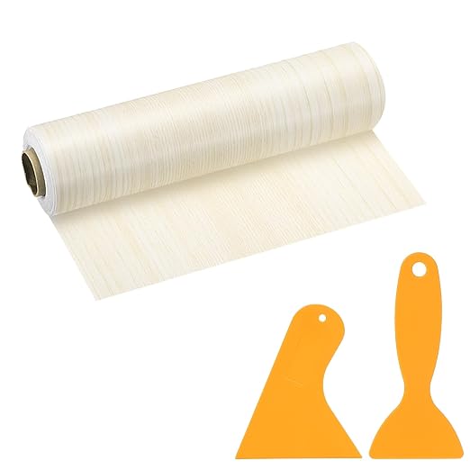 PATIKIL Wood Grain Repair Tape, 8" x 33' Self Adhesive Realistic Wood Tape with Scraper Durable Repair Patch for Furniture Floor Window Door Table DIY Home Decor, Poplar