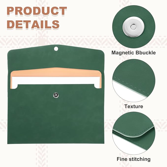 PATIKIL 2Pcs PU Leather File Folders, 13x9 A4 Document Holder Waterproof Envelope Folder with Snap Closure, Portable Portfolio Organizer Case for Paper Receipt, Green