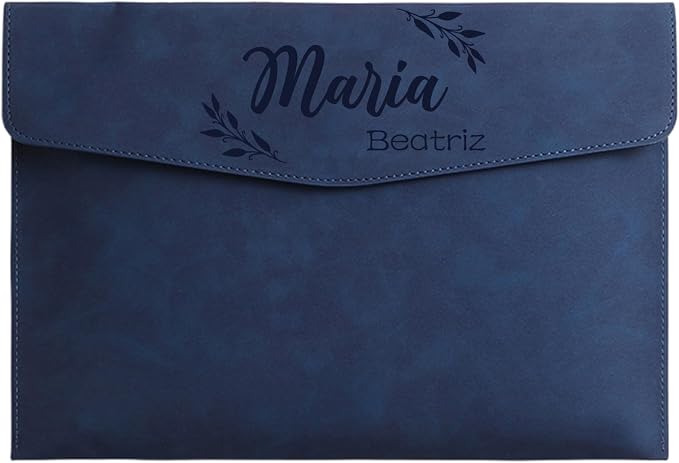 Customized A4 File Folder Expandable File Organizer,Personalized Name PU Leather Envelope Holder for Work、School、Home、Office (Blue)