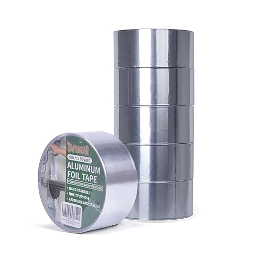 TAPEBEAR 6 Rolls Aluminum Foil Tape, Aluminum Air Duct Tape, Withstand 80°C to 100°C, Heat Resistant Tape Insulation Tape for HVAC, Sealing & Patching, Metal Repair, 2inch x 50yard