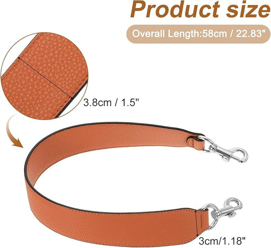 uxcell 22.83 Inch PU Leather Short Bag Strap with Clasp, Purse Handles Handbags Replacement Straps for Clutch Bag Crossbody Underarm Bags, Orange, Silver Buckle