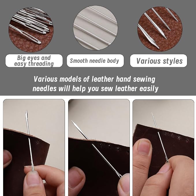 TLKKUE Upholstery Repair Sewing Thread Kit, 273 Yards Waxed Thread Needle Straight Awl, Heavy Duty Wax String Sewing Kit for Upholstery Repair Leather Crafting DIY Stitching (Black)