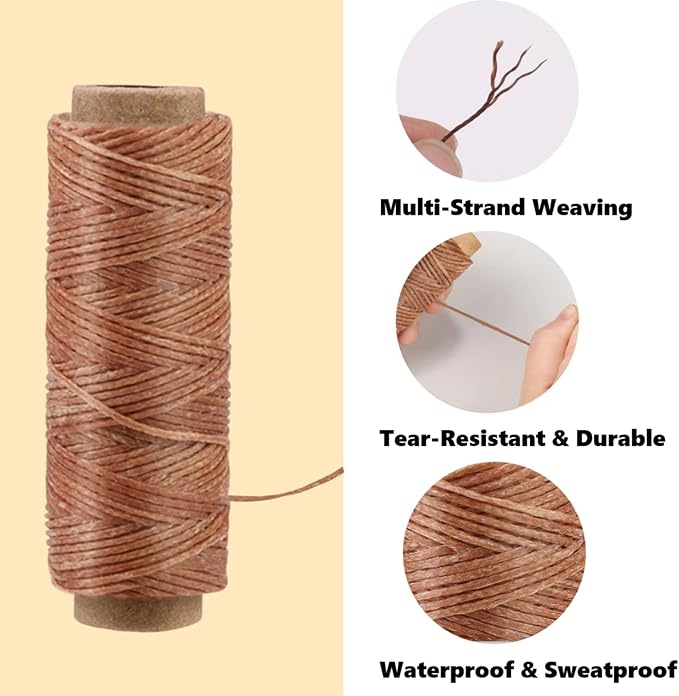 Leather Sewing Waxed, Dark Khaki Waxed Thread for Beginners Leather Craft DIY Supplies, Shoe Repairing, Jewelry Making (32.8Yards)