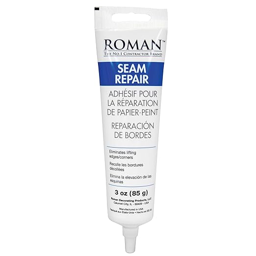 Roman Seam Repair Adhesive - Sealer for Wallpaper Tears and Loose or Overlapping Edges - White, 3 Ounce Tube with Applicator Nozzle