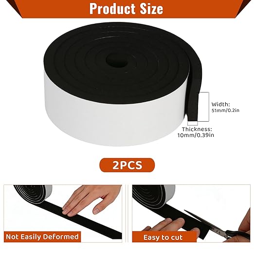High Density Foam Tape - 2'' x 3/8'' x 13Ft Weatherproof Adhesive Prevent Condensation Heat Resistant Flame Retardant Weather Stripping Easy to Cut & Install & Remove for Car Doors Pipes Windows