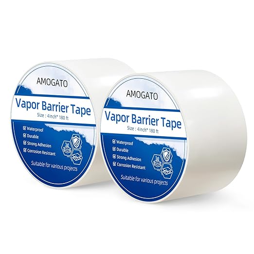 Vapor Barrier Tape 2 Rolls - 4 inch x 180' Roll 8 Mil, Heavy Duty Waterproof, Polyethylene Repair Tape, Vapor Barrier Seam Tape for Industrial, Crawl Space, Roofs & Barrier