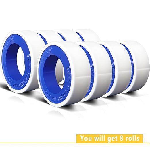 VOTMELL 8 Rolls 1/2 Inch(W) X 520 Inches(L) Teflon Plumbers Tape,Pipe Sealing & Plumbing Thread Tape,PTFE Water Sealant Seal for Shower Head,White