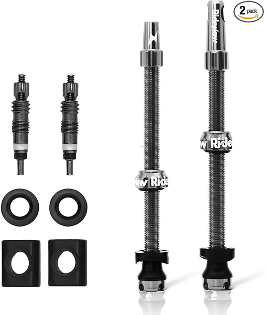 RideNow Tubeless Presta Valve Stems, 85mm Super Light 7075 Aluminum Alloy Presta Tubeless Valve Stem Kit with Valve Core Remover Tool and Valve Stem Caps, Multiple Color & Size(Pair), Titanium Gray