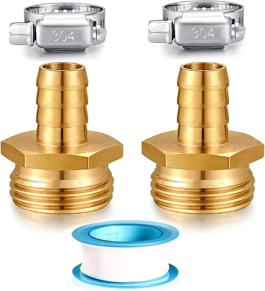 Solid Brass Garden Hose Repair kit Connector with Stainless Steel Clamps, Male Adapter/Female Garden Hose Swivel Fitting… (1/2" Barb x 3/4" Male -2 Sets)