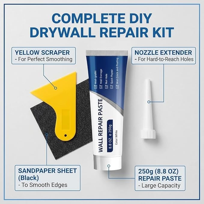 Efficient Drywall Repair Kit with Scraper, Wall Mending Agent for Holes & Cracks, Quick Drying Drywall Patch Paste Multi-Functional Kit for DIY Home Fix (1 pcs)