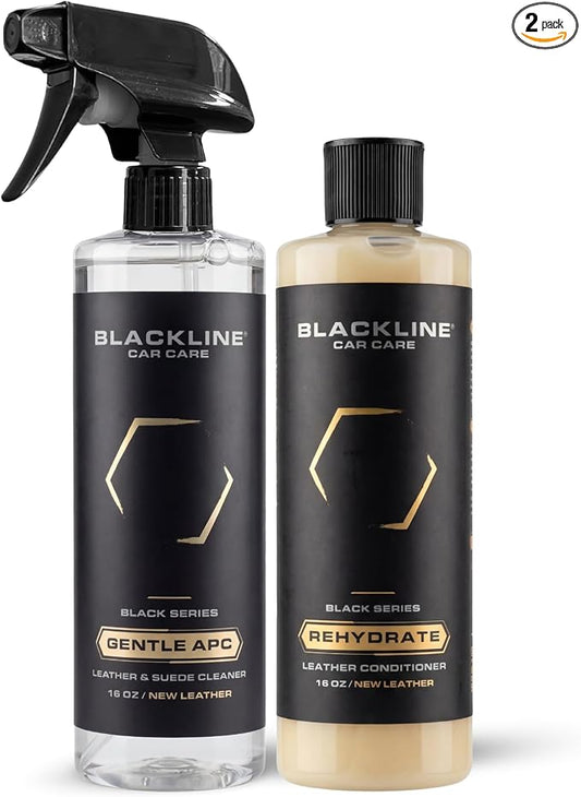 Blackline Car Leather Cleaner and Conditioner Care Kit - 2 (16 Fl Oz) Bottles - Effectively Cleans and Conditions Leather Car Interiors, Shoes, Boots, Bags, Furniture, Apparel and More