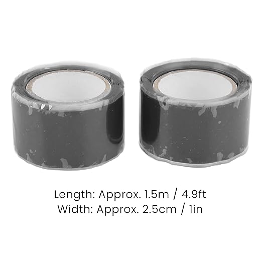 Self Fusing Silicone Tape, Waterproof Insulation Adhesive Tape, 2 Rolls 1.5m x 2.5cm - Heat, Easy Tear, Durable Pipe and Hose Repair Solution (Black)
