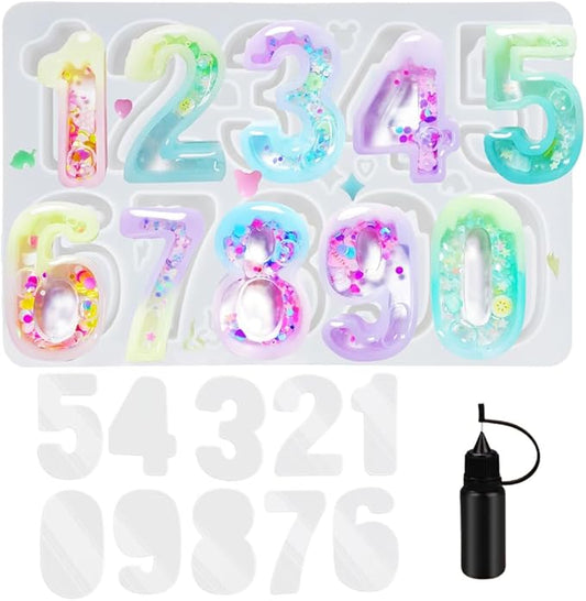 Number Resin Shaker Molds Set 0-9 Keychain Charms Pack of 22 Epoxy Silicone Trays Precision Tip Applicator Bottle Kit Bundle