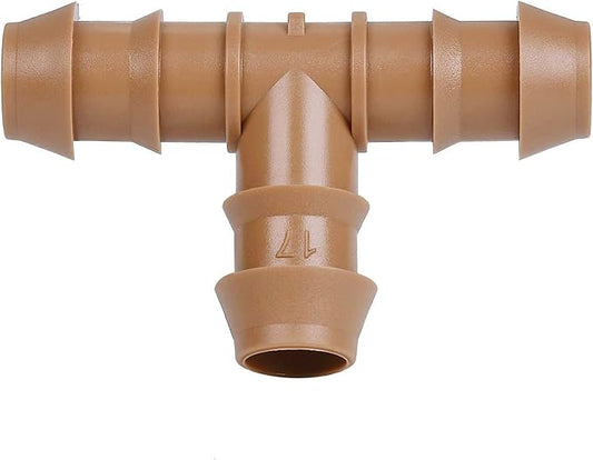 20-Pack Drip Irrigation Barbed Tee Fittings, Fits of 1/2”, 17mm .600” ID Drip Tubing