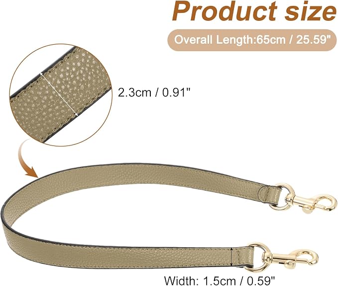 uxcell 25.59 Inch PU Leather Short Bag Strap with Clasp, Purse Handles Handbags Replacement Straps for Clutch Bag Underarm Bags, Khaki, Gold Buckle