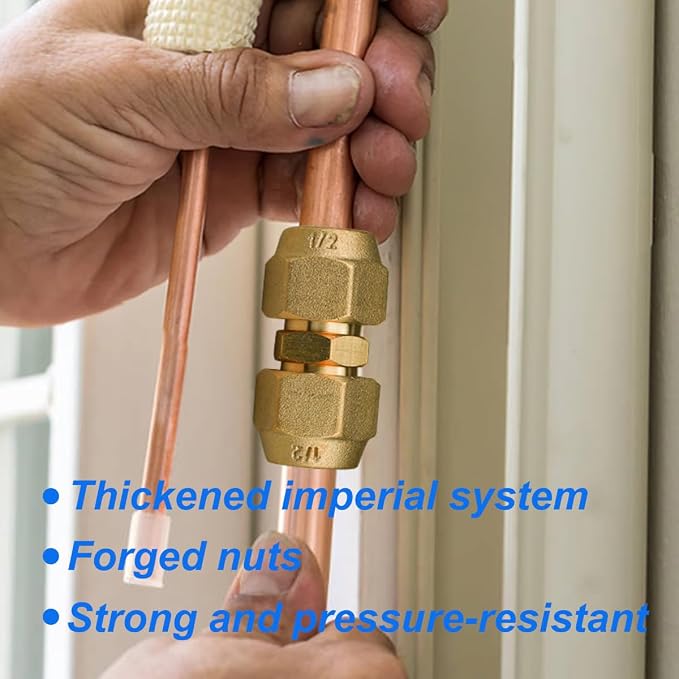 2 Pieces Air Conditioning Copper Pipe Extension Connectors Brass Flare Fitting Nuts 1/2" Butt Copper Tube Fitting with Flare Nut