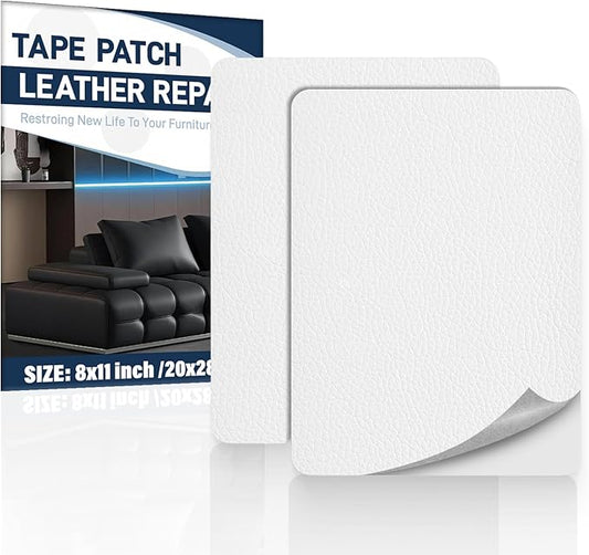 Zenyao Leather Repair Patch Tape - Self Adhesive Leather Repair Kit for Car Seat Furniture, Heavy Duty Vinyl Repair Patch for Couch Sofa, Waterproof Fix for Tears, 8x11 Inch Sheet, 2 Pieces, White
