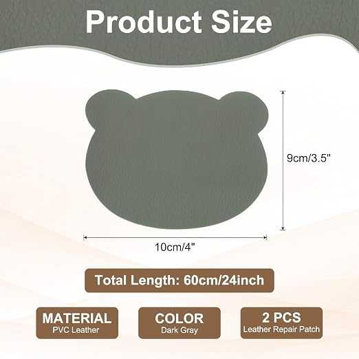 PATIKIL Leather Repair Patch, 2 Pcs 4 x 3.5 Inch Self-Adhesive Vinyl Patch Furniture Tape Repair Kit for Sofas Couches Stools Chairs Cabinets Bags, Dark Gray