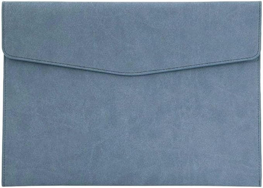 A4 PU Leather File Holder Document Envelope Folder with Snap Closure Blue Waterproof Portfolio File Oragnizer Pocket Storage Case for Receipt Contract Stationery Tablet, Business