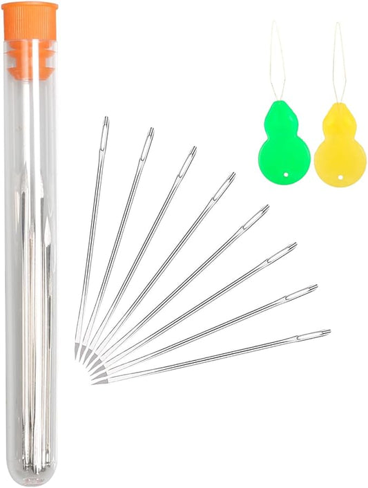 Hekisn Professional Large-Eye Triangle Leather Needles with Threaders for Hand Sewing Repair Stitching Projects (1.25 * 52mm)