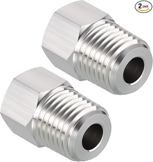 Pack of 2, 1/4" Male NPT to 1/8" FeMale NPT Solid 304 Stainless Steel Hex Bushing, Hose Fittings Adapter Reducer for Pipe Leak Repair, Bathroom Remodeling, Tool Extensions