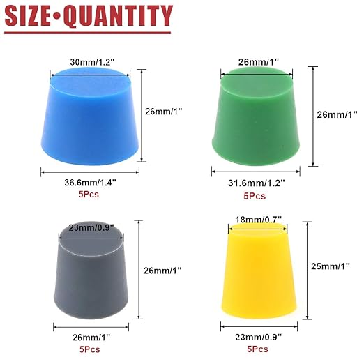 Hilitchi Silicone Rubber Plug Kit Tapered Stopper Silicone Plugs for Powder Coating Painting Anodizing Plating Vacuum Test Plugging Hydraulic Fuel and Oil Lines (Assorted Color-20Pcs, Assorted Size)