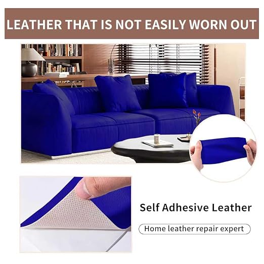 Self Adhesive Leather Repair Patch, 4 x 60 inch Leather Repair Tape, Leather Patches for Furniture, Car Seat,Vinyl Leather Repair Kit for Office Chairs, Couch, Sofa, Luggage (Blue)