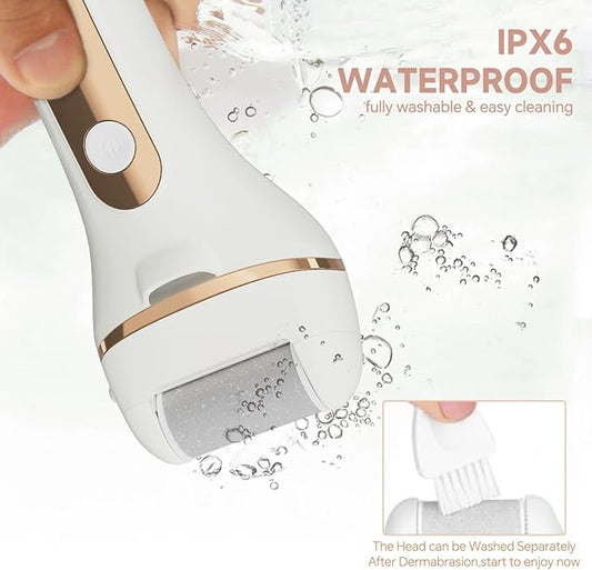 Electric Foot Callus Remover Rechargeable Pedicure Kit with 3 Roller Heads 2 Speed IPX6 Waterproof Foot File Pedicure Tools Professional Foot Care for Dead Cracked Dry Skin White