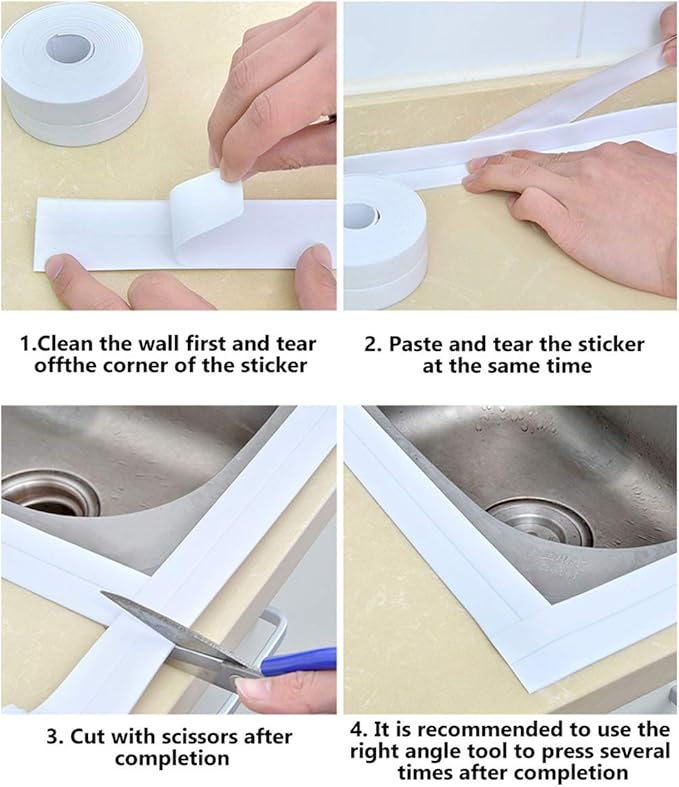 Caulk Strip Tape, Waterproof Dustproof PVC Self Adhesive Caulking Sealing Tape for Kitchen Sink Toilet Bathroom Shower Bathtub Wall(0.86" x6.56',Grey)