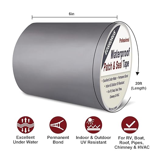 EDSRDRUS RV Roof Tape Grey 6 inch x 20 ft RV Sealant Tape, Waterproof & UV Resistant Permanent RV Repair Tape for Repairing Roofs, Pipes, Gutter, Deck Fittings
