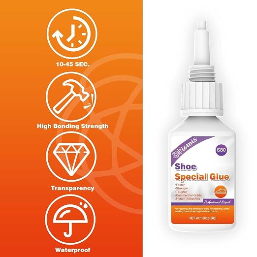 30g Shoe Glue - Instant Shoe Glue Sole Repair, Professional Grade Super Shoe Fix Adhesive, Clear Waterproof Quick Dry Shoe Glue for Soles Boots Sneakers Heels Hiking Shoes Leather Handbags