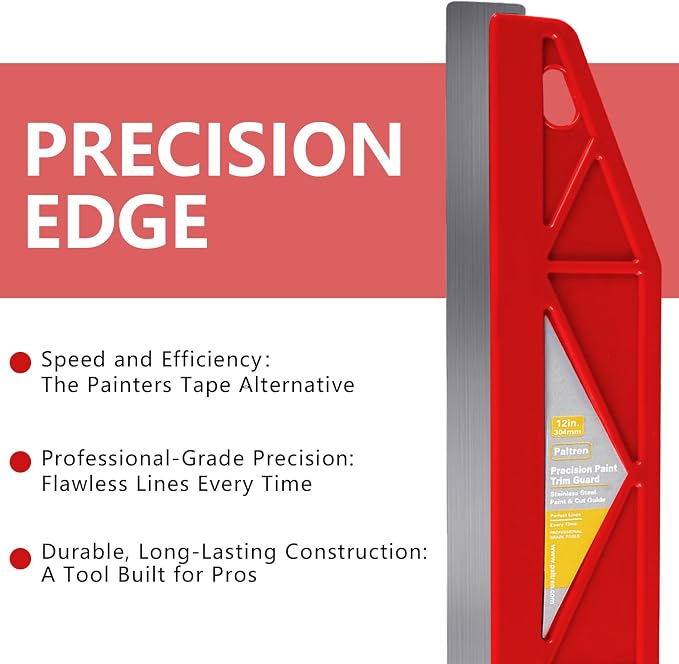 12-Inch Paint Edger & Trim Guard | Stainless Steel Straight Edge Tool | Painters Tape Alternative | Creates Crisp, Clean Pro-Grade Lines on Walls & Ceilings (Red)