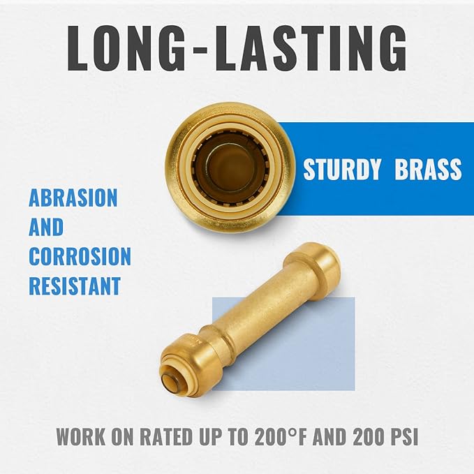 SUNGATOR 1/2 Inch Slip Coupling, Fatest Way for Emergency Repair and Leaks Fix, No Lead Brass Push-to-Connect Plumbing Fittings for PEX Pipe, Copper, CPVC, PE-RT, With 1 Disconnect Clip, Pack of 6