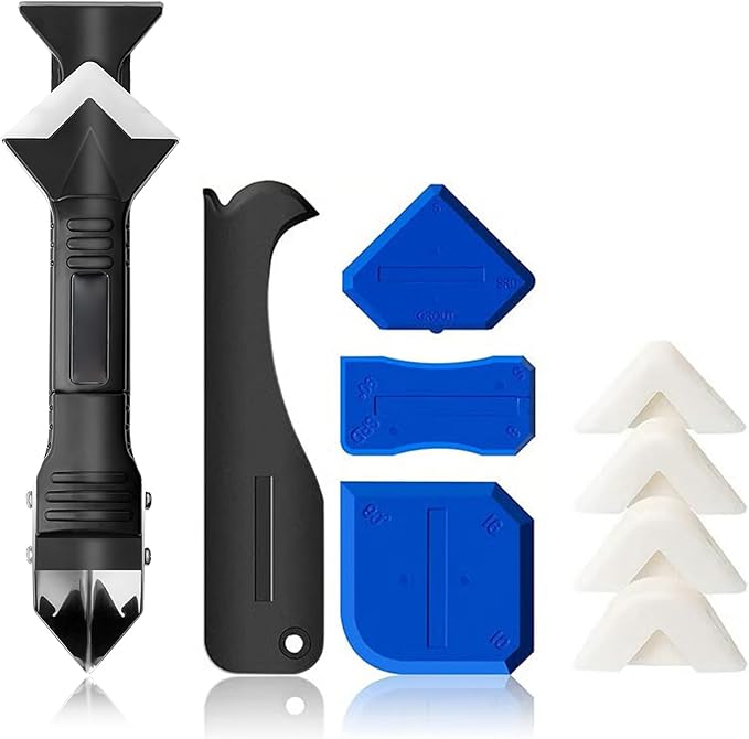Sakerplus 3-in-1 Caulking Tool, Scraper & Silicone Trowel for Grout Removal and Caulk Smoothing, Sealant Application Tool for Bathroom Kitchen Tile Sink Window Frame (Classic with Scraper, 1 Set)