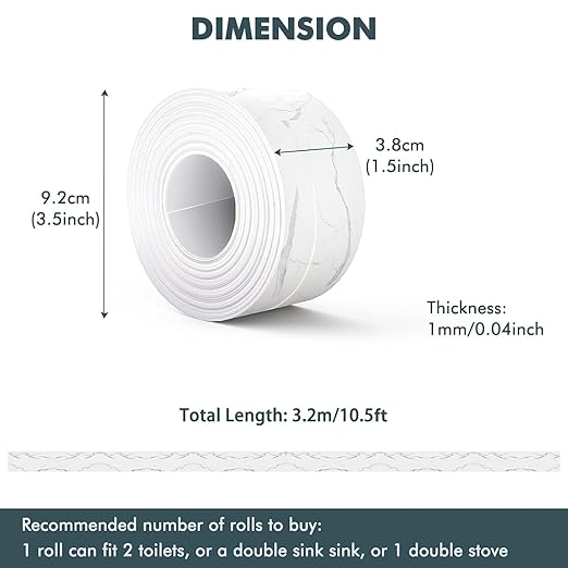 Dstorelhp Caulk Tape Waterproof Self Adhesive, Decorative Caulking Tape for Kitchen, Countertop, Bathroom, Sink, Bathtub, Toilet, Shower (White Marble, 1Roll-1.5" x 10.5Ft)