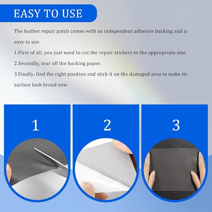 2PCS Leather Repair Patch Tape, Leather Repair Kits for Couches and Cars, Vinyl Repairs Patch, Car Waterproof Self Adhesive Leather Tape Repair Kit for Furniture Couches Chairs (Grey)
