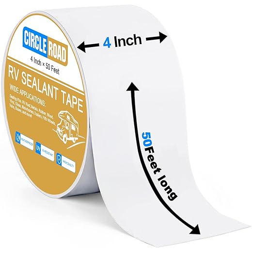 CircleRoad RV Roof Tape White 2 Pack, 4 Inch X 50 Feet RV Repair Sealant Tape, Stop Camper Roof Leaks, UV-Resistant, Weatherproof and Reliable for Camper, Trailer, Boat (4In-50FT 2Pack)