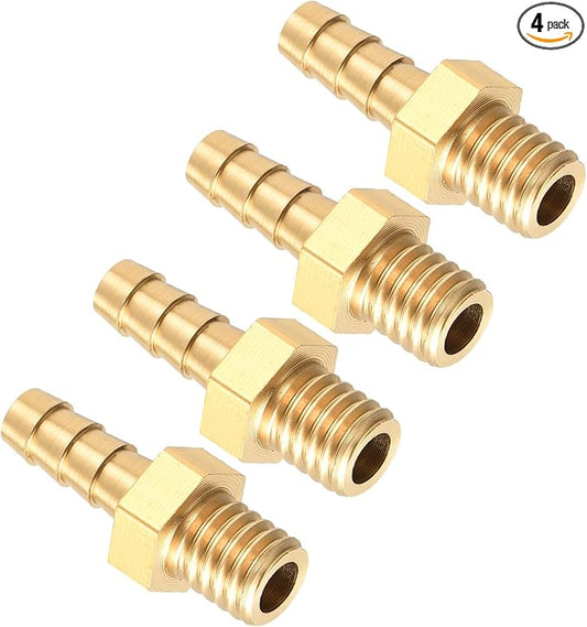 Pack of 4 Brass Hose Barb Fittings 4mm Hose Barb to M6x1 Male Fittings for Home Machines, Massage Bathtubs, and Irrigation Systems
