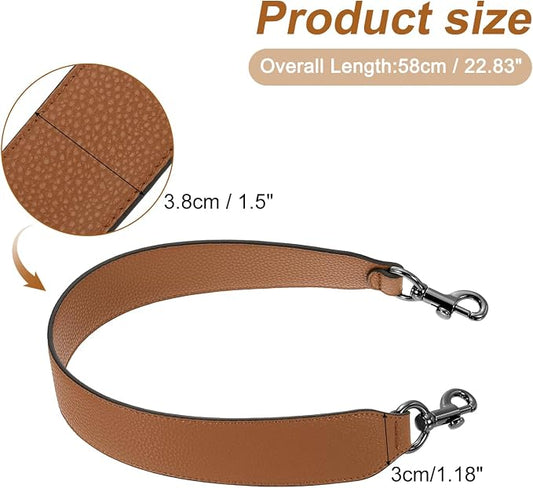 uxcell 22.83 Inch PU Leather Short Bag Strap with Clasp, Purse Handles Handbags Replacement Straps for Clutch Bag Crossbody Underarm Bags, Brown, Metallic Black Buckle