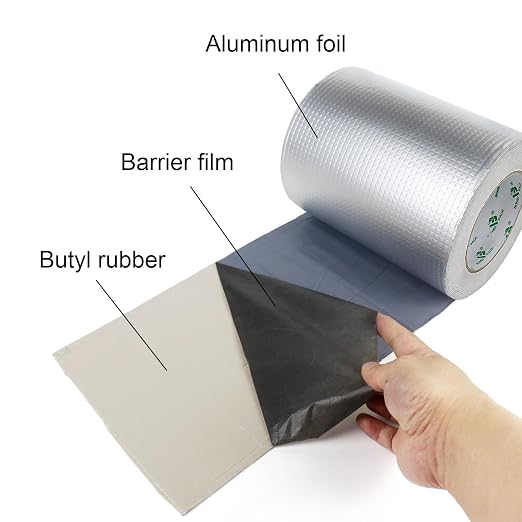 BOMEI PACK Butyl Tape, Waterproof 1.5mm x 8" W X 16.4'L, Multi-Use Leak Repair for Boat and Pipe Sealing, HVAC Ducts, Roof Crack, RV, Awning, Window Sealing, Upgraded Leak Proof Butyl, 1Pack