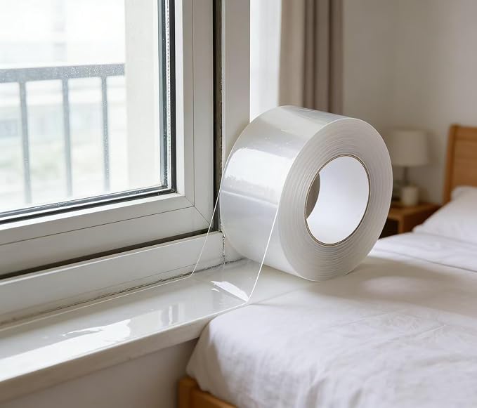 Window Sealing Tape 2 Inch x 33 Ft Transparent Window Insulation Waterproof Nano Draft Isolation Tape Clear Weather Stripping Caulk Tape for Window and Bathroom Shower Glass Side Gaps