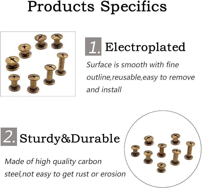 362 Pcs Bronze Chicago Screws Leather Rivets Assorted ，11 Sizes of Screw Rivets Chicago Screws for Decorate and Repair Leather Craft Belt Bag Shoes Purse Bookbinding