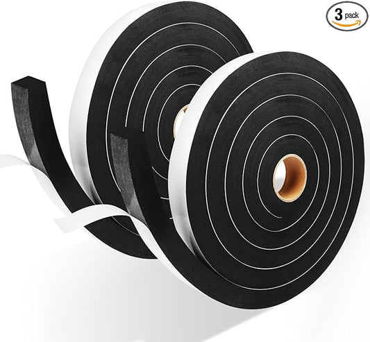 2 Rolls Foam Tape Weather Stripping Door Seal, 1'' W x 3/4'' T High Density Seal Strip, Adhesive Closed Cell Weather Strip Total 13 Feet Long