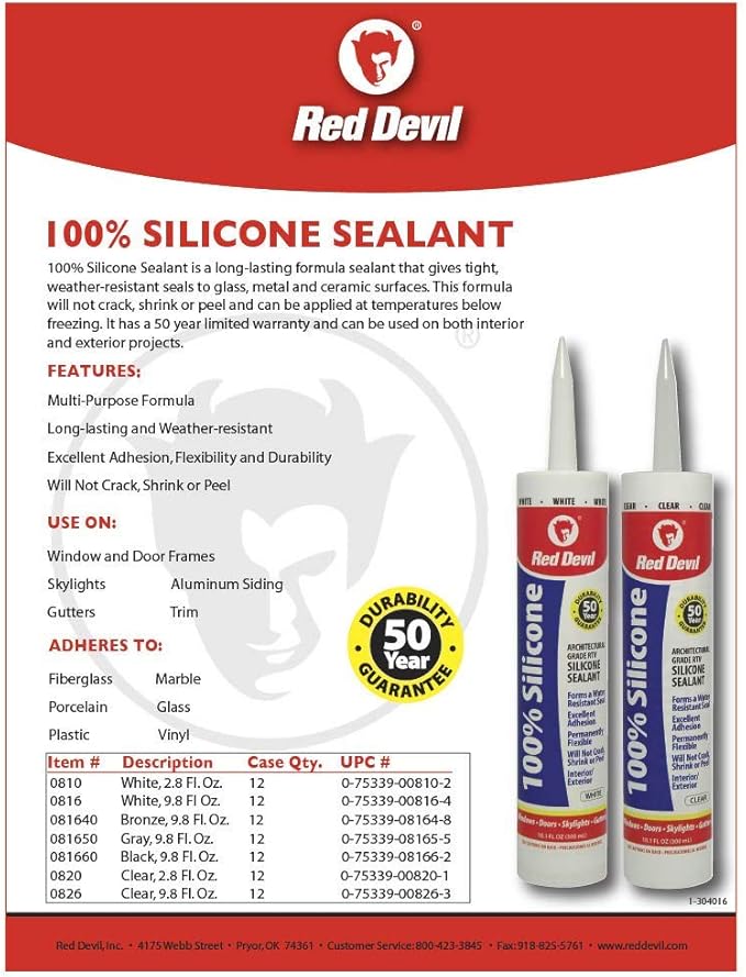 Red Devil 08165012 100% Silicone Sealant Architectural Grade, Gray, 9.8 oz, Case of 12