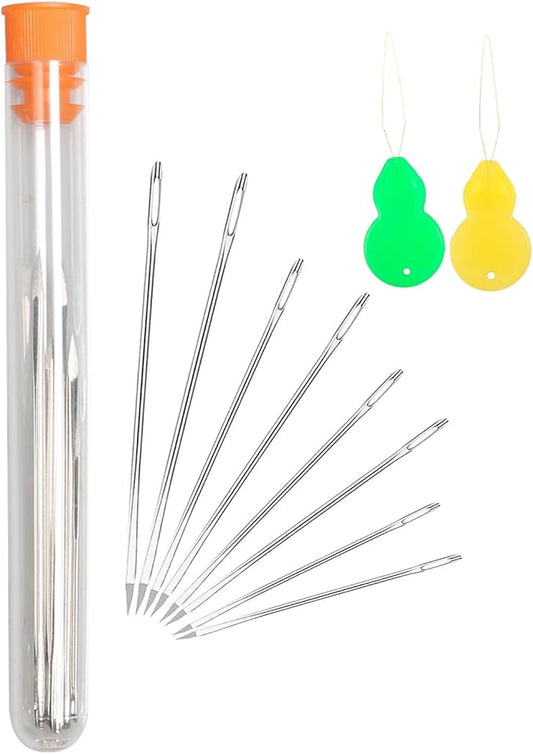 Hekisn Professional Large-Eye Triangle Leather Needles with Threaders for Hand Sewing Repair Stitching Projects (1.6 * 58/1.25 * 52/1.02 * 48/0.95 * 46mm)