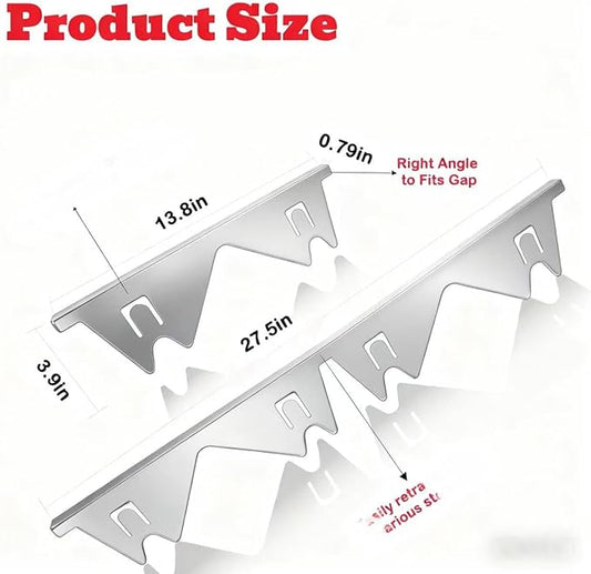 2Pcs Stainless Steel Stove Gap Covers,Adjustable Stove Gap Filler Easy Retractable Length 13.8" to 27.5", Seal Cover for Between Stove and Countertop Stove Gap Guards Range Trim Kit (SILVER)