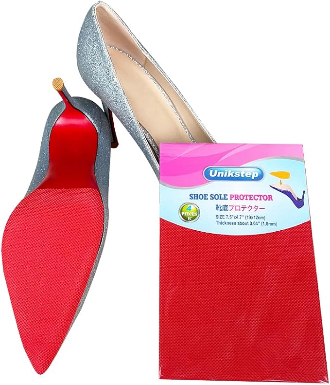 Unikstep 4 Pieces Shoe Sole Protectors, Shoe Bottom and Heel Anti Slip Grip Pads, Self Adhesive Non Skid Noise Reduction Sticker Cushion (Red)