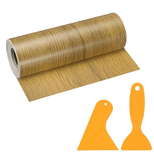 PATIKIL Wood Grain Repair Tape, 6" x 33' Self Adhesive Realistic Wood Tape with Scraper Durable Repair Patch for Furniture Floor Window Door Table DIY Home Decor, Yellow Teak